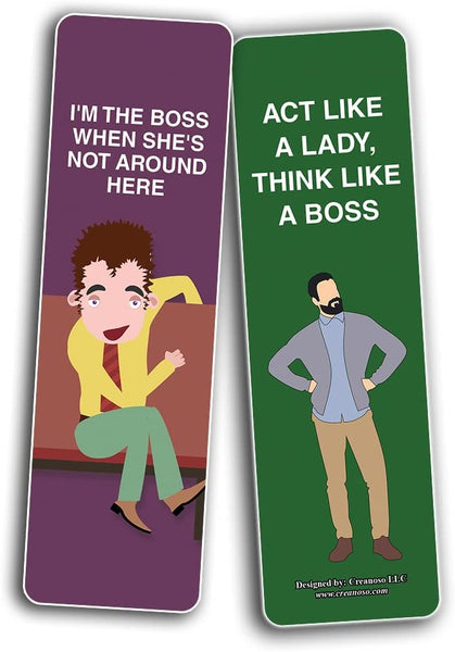 Creanoso Funny Bookmarks Like a Boss Bookmarks (2-Sets X 6 Cards) â€“ Daily Inspirational Card Set â€“ Interesting Book Page Clippers â€“ Great Gifts for Kids and Teens