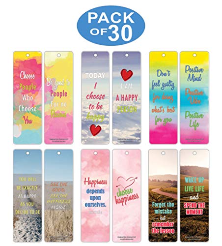Creanoso Happiness Life Quotes Positive Sayings Bookmark Cards (30-Pack) Ã¢â‚¬â€œ Premium Gifts Bookmarks for Bookworm, Book Nerds, Book Readers Ã¢â‚¬â€œ Stocking Stuffers for Men & Women