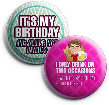 Creanoso Funny Birthday Button Pins (1-Set X 10 Buttons) - Stocking Stuffers Premium Quality Gift Ideas for Children, Teens, & Adults - Corporate Giveaways & Party Favors