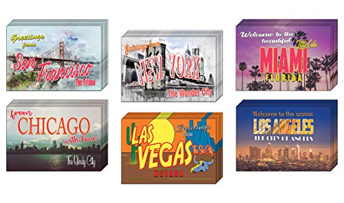Creanoso Six Greeting Card Designs Great US Cities Travel Greeting Cards (60-Pack) â€“ Premium Stocking Stuffers Gift Ideas for Tourists, Travelers, Men & Women â€“ Gift Greeting Card Bulk Set