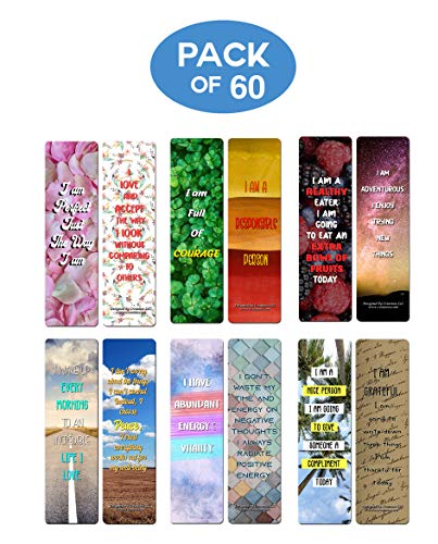 Creanoso Positive Encouragement Bookmarks - Positive Affirmations (60-Pack) - Stocking Stuffers Gift Ideas for Teen Boys and Girls - Perfect Party favors and Business Giveaways