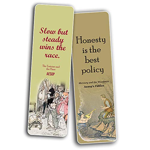 Classic Aesop Fables Fairy Tales Bulk Bookmarks Cards (60-Pack) - Teacher Literary Gifts for Students - Party Decor Supplies - Birthday Reading Rewards
