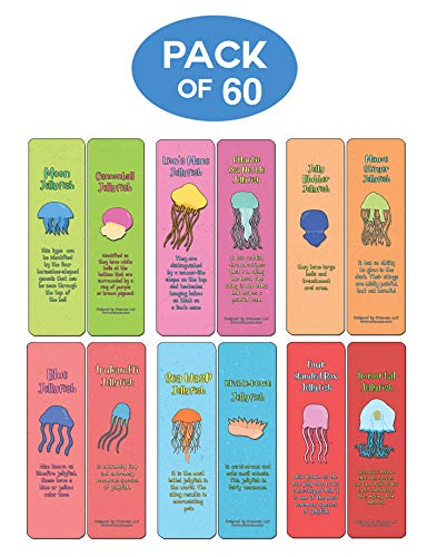 Creanoso Jellyfish Bookmark Cards (60-Pack) - Premium Quality Gift Ideas for Children, Teens, & Adults for All Occasions - Stocking Stuffers Party Favor & Giveaways