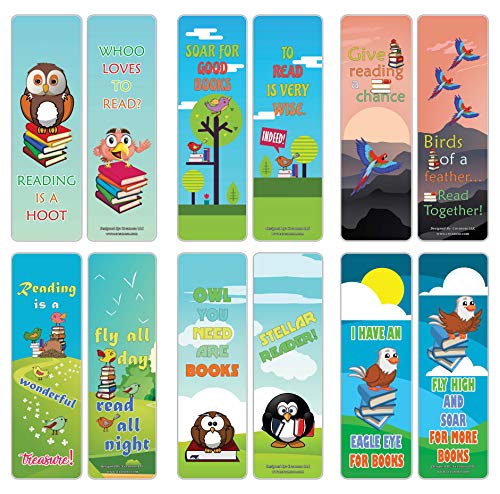 Creanoso Bird Reading Sayings Cute Bookmarks (60-Pack) ÃƒÂ¢Ã¢â€šÂ¬Ã¢â‚¬Å“ Six Assorted Quality Bookmarker Cards Bulk Set ÃƒÂ¢Ã¢â€šÂ¬Ã¢â‚¬Å“ Premium Gift for Kids, Boys, Girls, Teens, Young Bookworms ÃƒÂ¢Ã¢â€šÂ¬Ã¢â‚¬Å“ Premium Gift Tokens Set