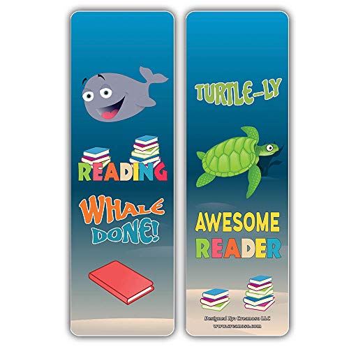 Creanoso Sea Creatures Reading Sayings Bookmarks (30-Pack) Ã¢â‚¬â€œ Six Assorted Quality Bookmarker Cards Bulk Set Ã¢â‚¬â€œ Premium Gift for Kids, Boys, Girls, Teens, Young Bookworms Ã¢â‚¬â€œ Premium Gift Tokens Set