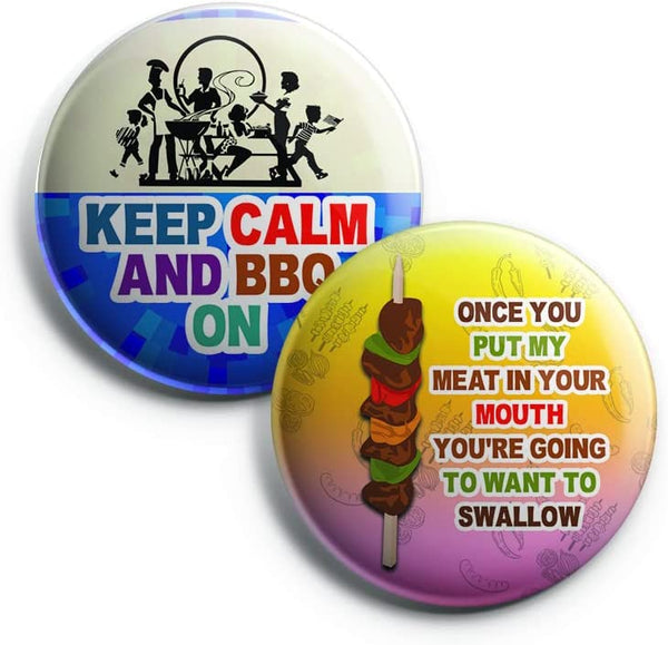 Creanoso Funny Barbecue Sayings Button Pins (1-Set X 10 Buttons) - Stocking Stuffers Premium Quality Gift Ideas for Children, Teens, & Adults - Corporate Giveaways & Party Favors
