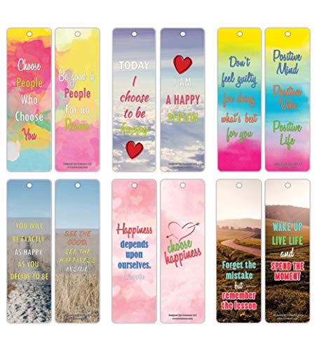 Creanoso Happiness Life Quotes Positive Sayings Bookmark Cards (30-Pack) Ã¢â‚¬â€œ Premium Gifts Bookmarks for Bookworm, Book Nerds, Book Readers Ã¢â‚¬â€œ Stocking Stuffers for Men & Women