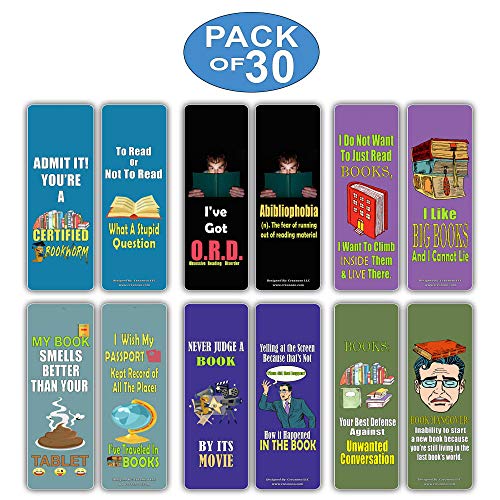 Inspiring Hilarious Literary Bookmarks (30-Pack) Ã¢â‚¬â€œ Funny Book Reading Learning Pack - Excellent Party Favors Teacher Classroom Reading Rewards and Incentive Gifts for Book Lovers