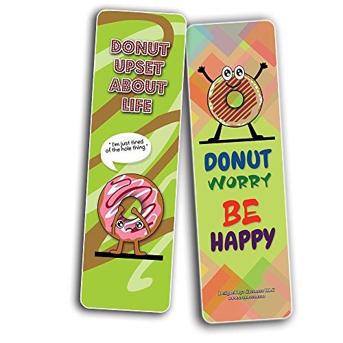 Funny Donuts Sayings Bookmarks (60-Pack) - Premium Quality Design Perfect Gift for Bibliophiles - Stocking Stuffers Gift Ideas for Boys and Girls