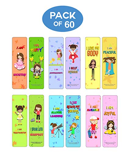 Creanoso Inspirational Cards Bookmarks for Girls - Life Changing Affirmations Encouragement (60-Pack) - Six Bulk Assorted Card Designs ÃƒÂ¢Ã¢â€šÂ¬Ã¢â‚¬Å“ Book Reading Giveaways