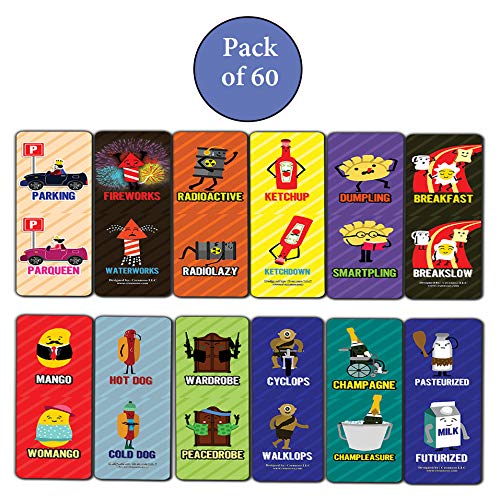 Funny Opposite Puns Jokes Bookmarks (60-Pack)-Premium Quality Gift Ideas for Children, Teens, Adults for All Occasions - Stocking Stuffers Party Favor & Giveaways