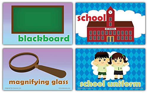Creanoso Colorful School Words Learning Flashcards for Kids (60-Pack) â€“ Informational Language Learning Cards â€“ Unique Stocking Stuffers Gifts for Boys & Girls â€“ Teaching Material Tools
