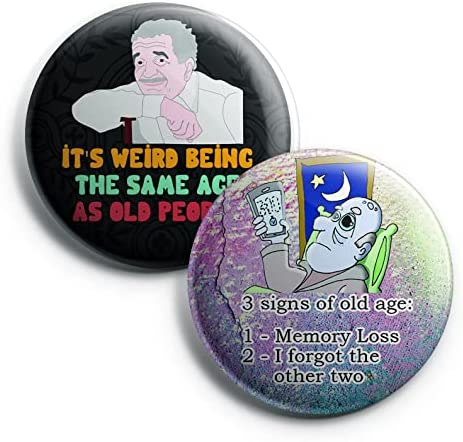 Creanoso Funny Old Age Button Pins (1-Set X 10 Buttons) - Stocking Stuffers Premium Quality Gift Ideas for Children, Teens, & Adults - Corporate Giveaways & Party Favors
