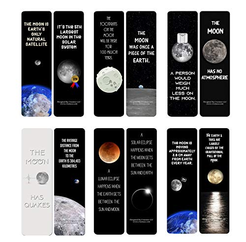 Creanoso Fun facts about the Moon Bookmarks (30-Pack) - Great Gift Idea Set Ã¢â‚¬â€œ Perfect for Loved One or Friend, Especially Those who Loves to Read Books