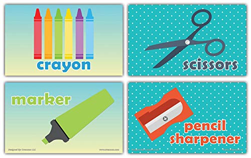 Creanoso Colorful School Words Learning Flashcards for Kids (60-Pack) â€“ Informational Language Learning Cards â€“ Unique Stocking Stuffers Gifts for Boys & Girls â€“ Teaching Material Tools