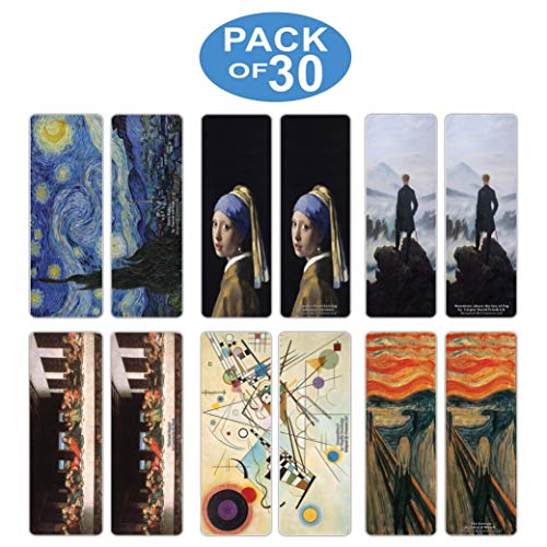 Creanoso Famous Classic Arts Series 2 Bookmarks (30-Pack) - Van Gogh, Da Vinci, Edvard Munch, Vermeer, Friedrich, Kandinsky ÃƒÂ» Essential Famous Artists Collection Set - - Wall DÃƒÂ©cor