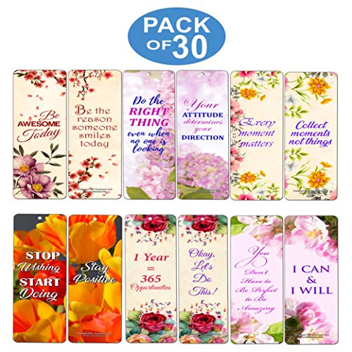 Creanoso Floral Positive Mindset Inspirational Quote Bookmarks (30-Pack) Ã¢â‚¬â€œ Powerful Lady Sayings About Character Ã¢â‚¬â€œ Stocking Stuffers Gift for Women, Ladies, Girls, Wife