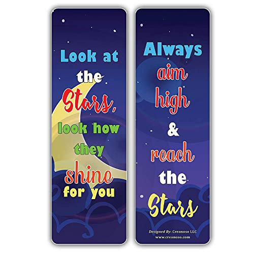 Creanoso Star and Moon Bookmarks (30-Pack) Ã¢â‚¬â€œ Inspiring Inspirational Motivational Sayings Bookmarker Cards for Men, Women, Adult, Teens, Bookworms Ã¢â‚¬â€œ Party Favors Supplies Ã¢â‚¬â€œ Business Gift Incentives