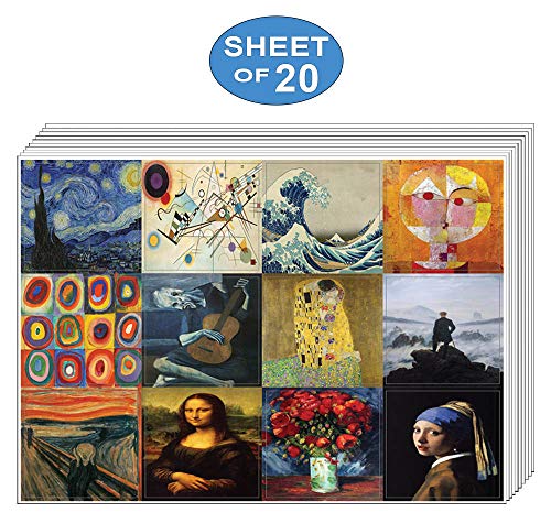 Famous Classic Arts Stickers (20 Sheets)- Artistic Expressions Art Paintings Wall Stickers for Men, Women, Teens. Perfect to Stick on Laptops, Walls, Table, Desk, and Any Surfaces â€“ Wall Art Decal