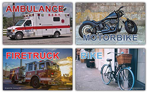 Creanoso Basic Transportation Vehicles Learning Flash Cards (60-Pack) â€“ Assorted Informational Language Mini Card Gift Set for Kids â€“ Unique Classroom Supplies â€“ Teacher Gifts â€“ DIY Kit