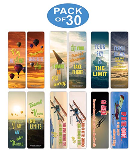 Creanoso Air Travel Adventures Sayings Bookmarks (30-Pack) Ã¢â‚¬â€œ Great Travel Giveaways for Travelers, Adventurers, Explorers - Stocking Stuffers Gift for Men, Women, Adult, Teens Ã¢â‚¬â€œ Epic Adventures