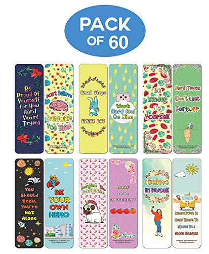 Creanoso Confidence Positive Motivational Bookmarks (60-Pack) - Premium Quality Gift Ideas for Children, Teens, & Adults for All Occasions - Stocking Stuffers Party Favor & Giveaways