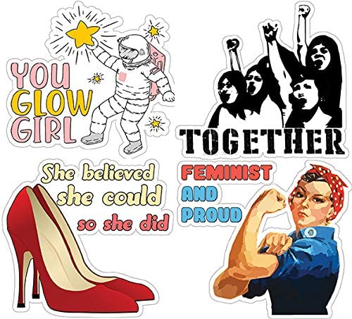 FeministÂ Stickers - 2 Bulk Sets (12 des. x 2pcs ea.) -approx. A7-sized 3.55x 3.94 in. Stocking Stuffers Premium Quality Gift Ideas for Children, Teens, & Adults - Corporate Giveaways & Party Favors
