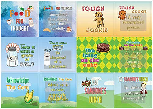 Creanoso Funny Food Idioms Stickers Series II (10-Sheet) â€“ Total 120 pcs (10 X 12pcs) Individual Small Size 2.1 x 2. Inches , Waterproof, Unique Personalized Themes Designs, Any Flat Surface DIY Decoration Art Decal for Boys & Girls, Children, Teens