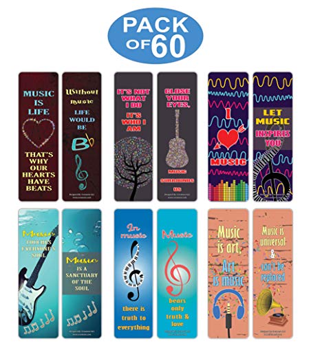 Creanoso Music Sayings Series 3 Bookmarks (60-Pack) ÃƒÂ¢Ã¢â€šÂ¬Ã¢â‚¬Å“ Six Assorted Quality Bookmarker Cards Bulk Set ÃƒÂ¢Ã¢â€šÂ¬Ã¢â‚¬Å“ Premium Gift for Men & Women, Adults, Teens, Musicians - Concert Giveaways ÃƒÂ¢Ã¢â€šÂ¬Ã¢â‚¬Å“ Musical Gifts