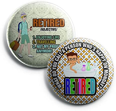 Creanoso Funny Retired Pinback Buttons (1-Set X 10 Buttons) - Stocking Stuffers Premium Quality Gift Ideas for Children, Teens, & Adults - Corporate Giveaways & Party Favors