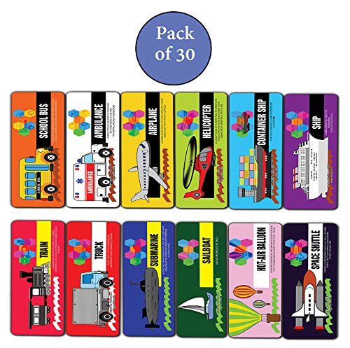 Transportation Vocabolary Bookmarks (30-Pack)-Stocking Stuffers Premium Quality Gift Ideas for Children, Teens, Adults - Corporate Giveaways & Party Favors