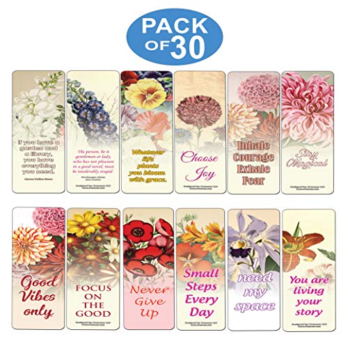 Creanoso Inspirational Sayings Pretty Flower Bookmarks (30-Pack) Ã¢â‚¬â€œ Stocking Stuffers Gift for Men & Women, Teens Ã¢â‚¬â€œ Awesome Bookmark Collection Ã¢â‚¬â€œ Book Reading Rewards Incentives Ã¢â‚¬â€œ Page Binder