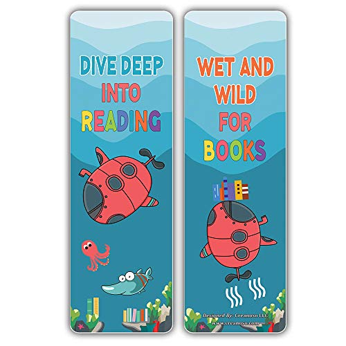 Creanoso Sea Creatures Reading Sayings Bookmarks (30-Pack) Ã¢â‚¬â€œ Six Assorted Quality Bookmarker Cards Bulk Set Ã¢â‚¬â€œ Premium Gift for Kids, Boys, Girls, Teens, Young Bookworms Ã¢â‚¬â€œ Premium Gift Tokens Set