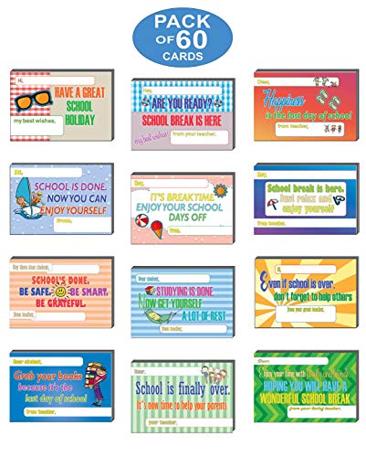 Creanoso School Break Appreciation Postcards (60-Pack) â€“ Assorted Card Stock Bulk Set â€“ Premium Quality Appreciation Greeting Cards Stock â€“ Cool Gift Tokens for Teachers to Students â€“ Note Card