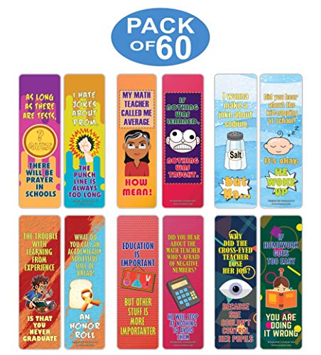 Creanoso School Jokes One Liners Bookmarks Series 1 (60-Pack) ÃƒÂ¢Ã¢â€šÂ¬Ã¢â‚¬Å“ Six Assorted Bulk Pack Book Page Clippers ÃƒÂ¢Ã¢â€šÂ¬Ã¢â‚¬Å“ Great Stocking Stuffers Gifts for Men, Women, Book Readers ÃƒÂ¢Ã¢â€šÂ¬Ã¢â‚¬Å“ Unique Token Giveaways