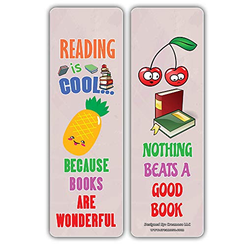 Creanoso Cool Fruit Reading Sayings Bookmarks (30-Pack) Ã¢â‚¬â€œ Cool Gift Token for Kids, Boys & Girls, Teens Ã¢â‚¬â€œ Party Favors Supplies Ã¢â‚¬â€œ Book Reading Rewards Incentive Ã¢â‚¬â€œ Great Giveaways Set Ã¢â‚¬â€œ Page Binder