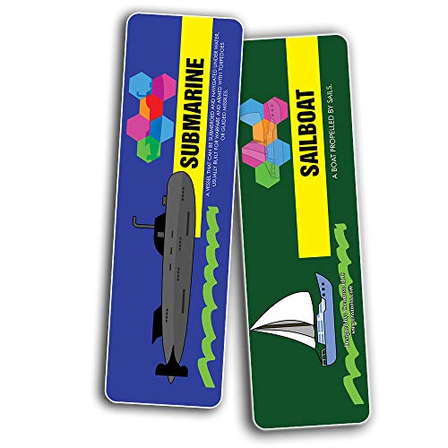 Transportation Vocabolary Bookmarks (30-Pack)-Stocking Stuffers Premium Quality Gift Ideas for Children, Teens, Adults - Corporate Giveaways & Party Favors