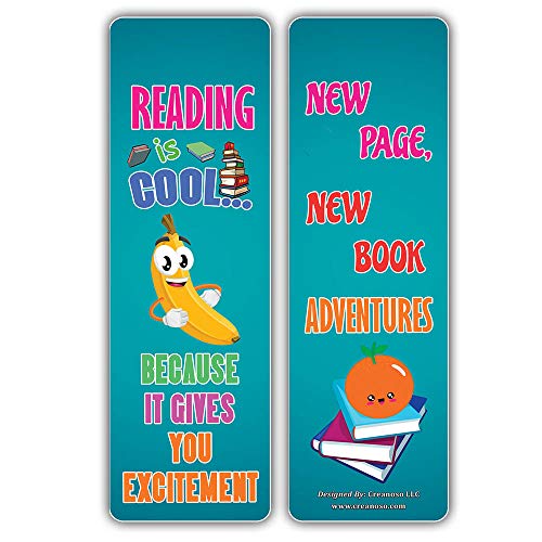 Creanoso Cool Fruit Reading Sayings Bookmarks (30-Pack) Ã¢â‚¬â€œ Cool Gift Token for Kids, Boys & Girls, Teens Ã¢â‚¬â€œ Party Favors Supplies Ã¢â‚¬â€œ Book Reading Rewards Incentive Ã¢â‚¬â€œ Great Giveaways Set Ã¢â‚¬â€œ Page Binder