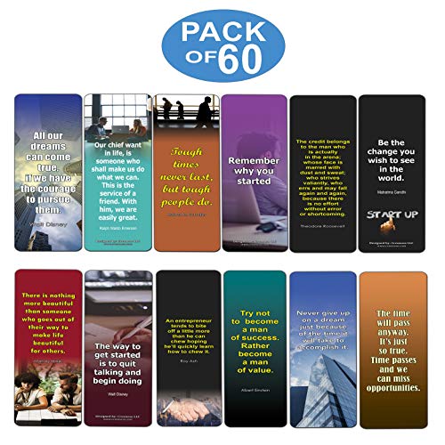 Motivational bookmarks (60-Pack) - Inspirational Wisdom Quotes for Men Women Entrepreneurs Businessmen - Great Encouragement Gifts Business Events Conferences Seminar Book Club