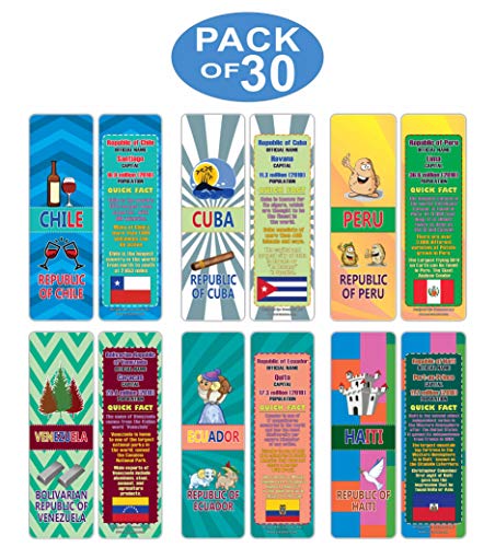 Creanoso The Americas Countries Facts Educational Series 2 Bookmarks (30-Pack) Ã¢â‚¬â€œ Unique Learning Facts Rewards Cards Ã¢â‚¬â€œ Awesome Educational Stocking Stuffers Gift Bookmarks for Students, Boys, Girls