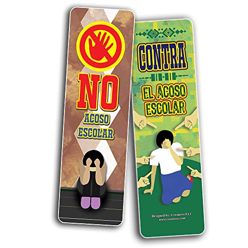 Creanoso Spanish Anti Bullying No Acoso Escolar Bookmarks (30-Pack) - Inspirational and Motivational Sayings Bookmarker Cards Ã¢â‚¬â€œ Assorted Pack Collection for Inspiring Book Reader and Lovers