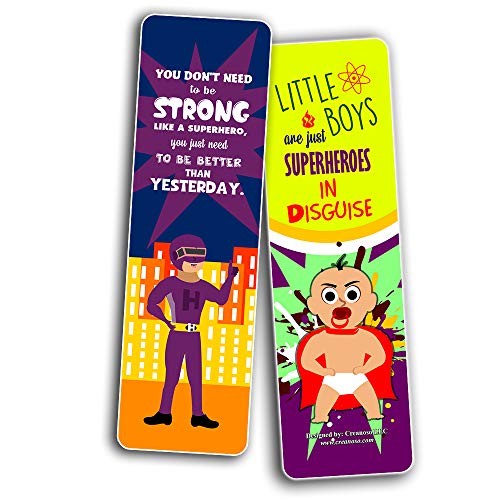 Creanoso Motivational Superhero Sayings Bookmarks for Kids (30-Pack) - Stocking Stuffers Gift Ideas for Children Ã¢â‚¬â€œ Book Reading Supplies Ã¢â‚¬â€œ Cool Giveaways for Boys and Girls Ã¢â‚¬â€œ Great Book Page Clippers