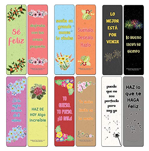 Creanoso Spanish Motivational Quotes Bookmarks (60-Pack) - Premium Quality Gift Ideas for Children, Teens, & Adults for All Occasions - Stocking Stuffers Party Favor & Giveaways