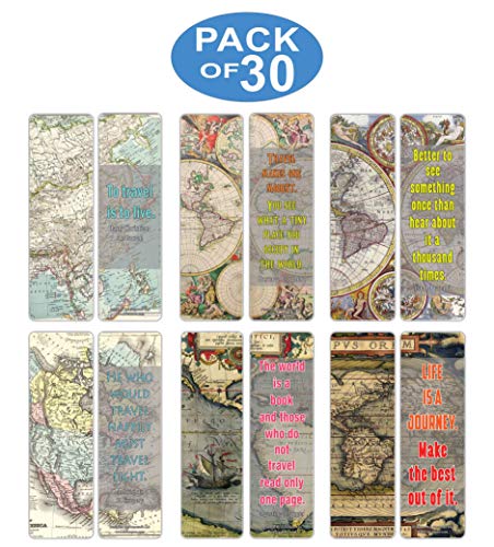 Creanoso Vintage Map Bookmarks Series 2 (30-Pack) Ã¢â‚¬â€œ Stocking Stuffers Gift for Men, Women, Adult, Teens, Boys & Girls Ã¢â‚¬â€œ Party Favors Supplies Ã¢â‚¬â€œ Rewards Gifts