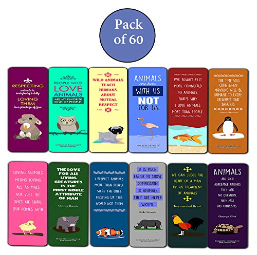 Creanoso Cute Loving Animals Sayings Bookmarks (60-Pack) ÃƒÂ¢Ã¢â€šÂ¬Ã¢â‚¬Å“ Bookmarker Cards Bulk Set ÃƒÂ¢Ã¢â€šÂ¬Ã¢â‚¬Å“ Premium Gift for Men & Women, Adults ÃƒÂ¢Ã¢â€šÂ¬Ã¢â‚¬Å“ Giveaway Tokens Ideas ÃƒÂ¢Ã¢â€šÂ¬Ã¢â‚¬Å“ Reading Rewards Incentives Bulk Set