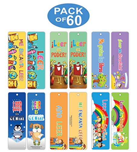 Creanoso Inspiring Spanish Reading Bookmarks (60-Pack) ÃƒÂ¢Ã¢â€šÂ¬Ã¢â‚¬Å“ Six Assorted Quality I Love Reading Bookmark Cards Bulk Set ÃƒÂ¢Ã¢â€šÂ¬Ã¢â‚¬Å“ Premium Gift Stocking Stuffers