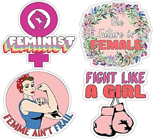 FeministÂ Stickers - 2 Bulk Sets (12 des. x 2pcs ea.) -approx. A7-sized 3.55x 3.94 in. Stocking Stuffers Premium Quality Gift Ideas for Children, Teens, & Adults - Corporate Giveaways & Party Favors