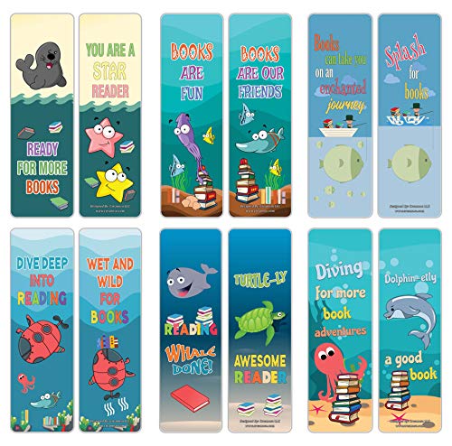 Creanoso Sea Creatures Reading Sayings Bookmarks (30-Pack) Ã¢â‚¬â€œ Six Assorted Quality Bookmarker Cards Bulk Set Ã¢â‚¬â€œ Premium Gift for Kids, Boys, Girls, Teens, Young Bookworms Ã¢â‚¬â€œ Premium Gift Tokens Set
