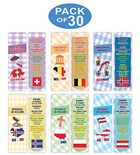 Creanoso Educational Facts European Countries Learning Bookmarks Series 2 (30-Pack) Ã¢â‚¬â€œ Unique Reading Bookmarks Collection Set Ã¢â‚¬â€œ Stocking Stuffers for Boys, Girls Ã¢â‚¬â€œ Cool Classroom Incentives