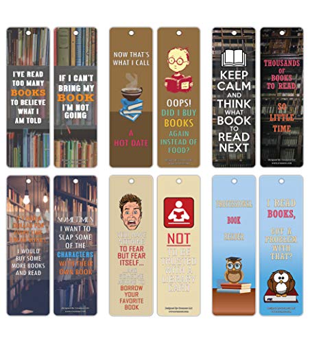 Creanoso Bookish Humor Sayings Quotes Bookmarkers (60-Pack) ÃƒÂ¢Ã¢â€šÂ¬Ã¢â‚¬Å“ Six Assorted Quality Bookmarks Bulk Set ÃƒÂ¢Ã¢â€šÂ¬Ã¢â‚¬Å“ Premium Gift for Men, Women, Adult, Book Readers ÃƒÂ¢Ã¢â€šÂ¬Ã¢â‚¬Å“ Awesome Bookmarks